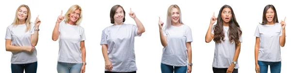 Collage Einer Gruppe Von Frauen Die Weißes Shirt Über Isoliertem — Stockfoto