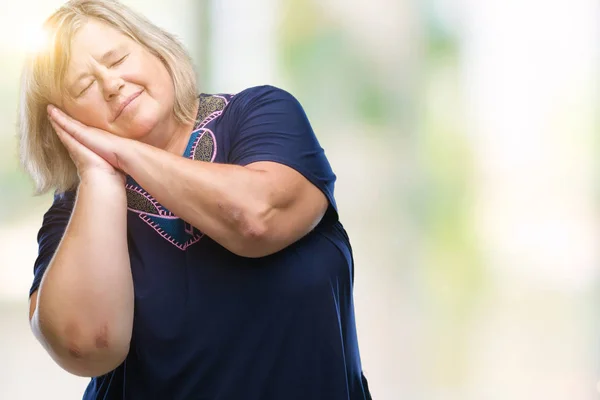 Senior Velikost Kavkazský Žena Nad Izolované Pozadí Spící Unavený Snění — Stock fotografie