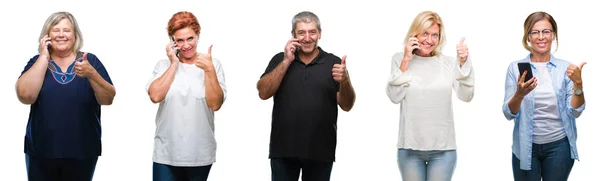Collage Van Groep Van Middelbare Leeftijd Senior Mensen Met Behulp — Stockfoto