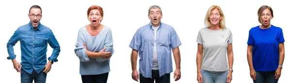 Collage Group Middle Age Senior People Isolated Background Afraid Shocked — Stock Photo, Image