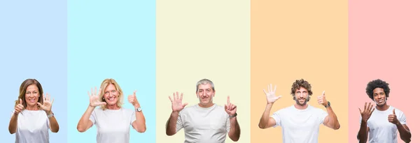 Kolaj Bir Grup Genç Orta Yaş Insanlar Gösterilen Parmakları Ile — Stok fotoğraf