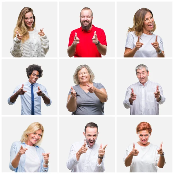 Collage Grupo Jóvenes Mediana Edad Personas Mayores Sobre Fondo Aislado — Foto de Stock