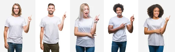 Collage Grupo Jóvenes Con Una Camiseta Blanca Sobre Fondo Aislado —  Fotos de Stock