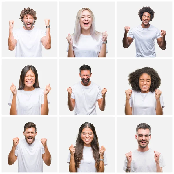 Collage Gruppen Människor Bär Casual Vit Shirt Över Isolerade Bakgrund — Stockfoto