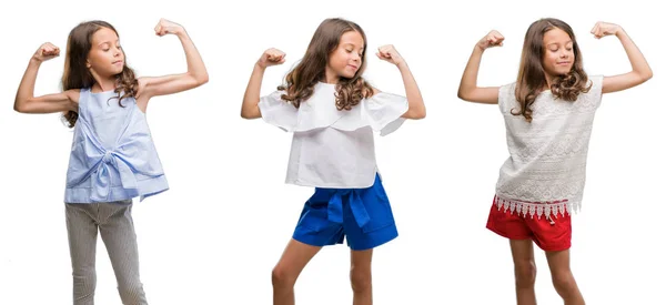 Collage Hispanic Young Child Isolated Background Showing Arms Muscles Smiling — Stock Photo, Image