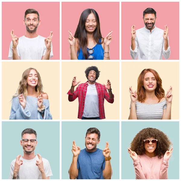 Collage Van Groep Jongeren Vrouw Mannen Kleurrijke Geïsoleerde Achtergrond Glimlachend — Stockfoto