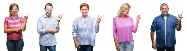 Collage Group Middle Age Senior People Isolated Background Big Smile — Stock Photo, Image