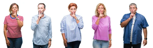 Collage Group Middle Age Senior People Isolated Background Asking Quiet — Stock Photo, Image