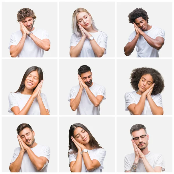 Collage Van Groep Mensen Dragen Casual Wit Shirt Geïsoleerde Achtergrond — Stockfoto