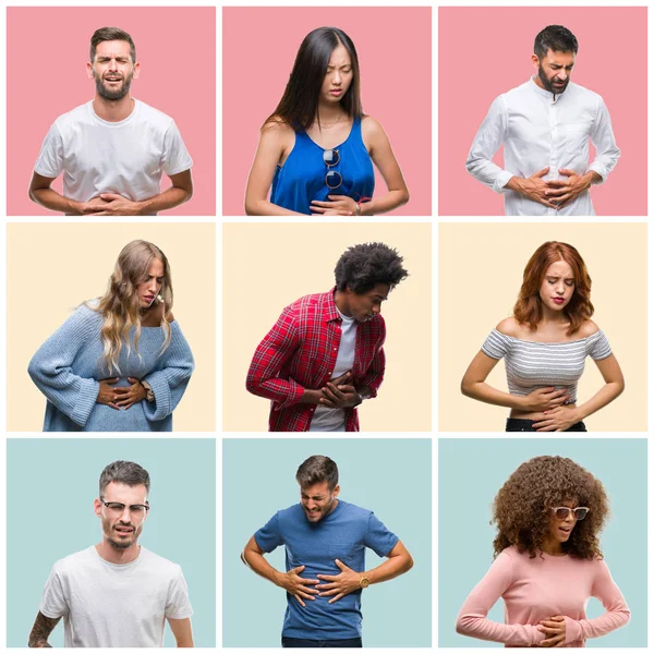 Collage Group Young People Woman Men Colorful Isolated Background Hand — Stock Photo, Image