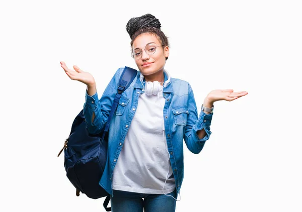 Jovem Trançado Cabelo Afro Americano Estudante Menina Vestindo Mochila Sobre — Fotografia de Stock