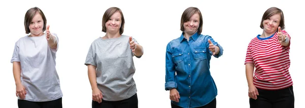 Collage Einer Frau Mit Syndrom Vor Isoliertem Hintergrund Die Freundlich — Stockfoto