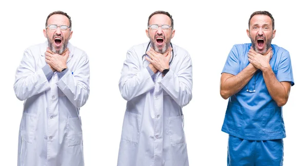 Collage Guapo Médico Senior Con Uniforme Cirujano Sobre Fondo Aislado — Foto de Stock