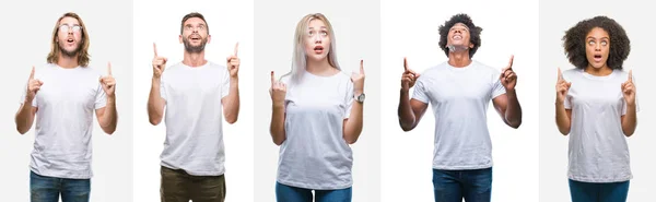 Collage Grupp Ungdomar Som Bär Vit Shirt Över Isolerade Bakgrund — Stockfoto