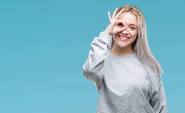 Junge Blonde Frau Über Isoliertem Hintergrund Tut Geste Mit Der — Stockfoto