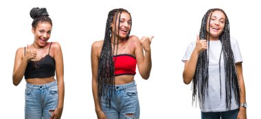 Kolaj olan güzel örgülü saç Afrikalı-Amerikalı kadın Doğum işareti jest el ile mutlu yaşasın yapıyor izole arka plan üzerinde. Kameraya bakarak başarı gösteren ile ifade onaylama.