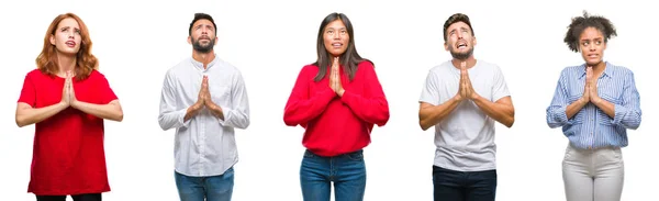 Collage Gruppo Cinese Indiano Ispanico Sfondo Isolato Implorando Pregando Con — Foto Stock