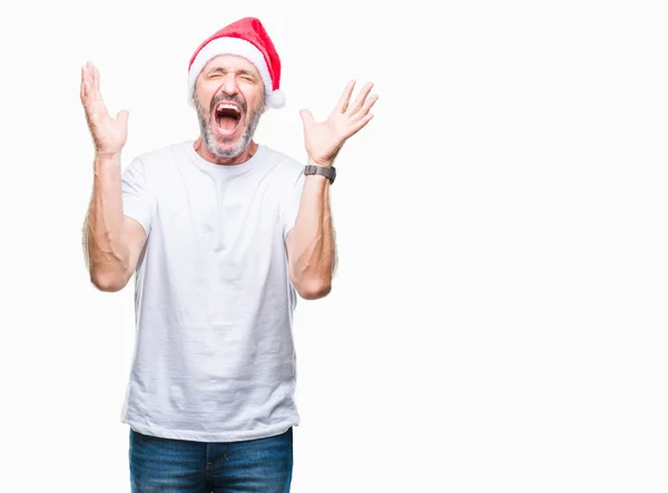 Mezza Età Hoary Uomo Anziano Indossa Cappello Natale Sfondo Isolato — Foto Stock