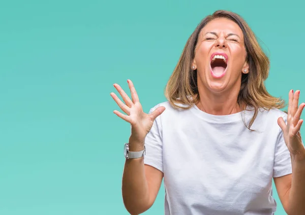 Mulher Hispânica Meia Idade Sobre Fundo Isolado Louco Louco Gritando — Fotografia de Stock