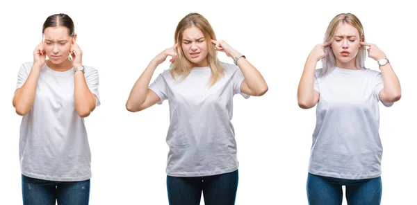 Collage Einer Gruppe Junger Frauen Die Ein Weißes Shirt Über — Stockfoto