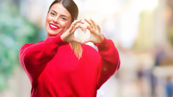 Young Beautiful Business Woman Wearing Winter Sweater Isolated Background Smiling — Stock Photo, Image