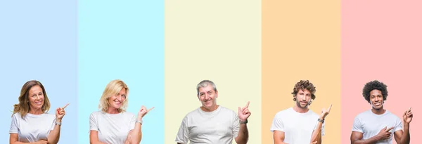 Collage Group Young Middle Age People Wearing White Shirt Color — Stock Photo, Image