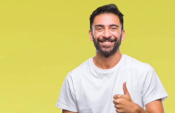 Homem Hispânico Adulto Sobre Fundo Isolado Fazendo Polegares Felizes Gesto — Fotografia de Stock