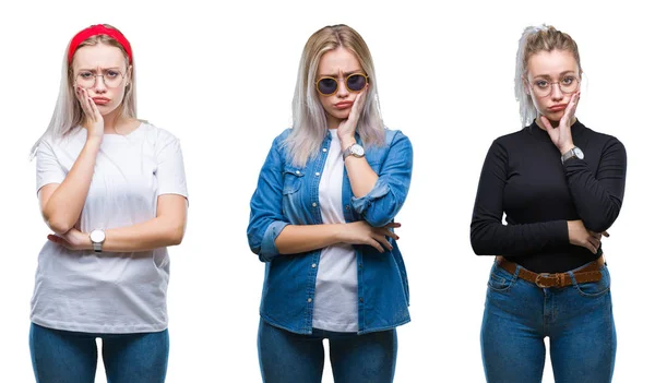 Collage Vacker Blond Ung Kvinna Som Bär Glasögon Över Isolerade — Stockfoto