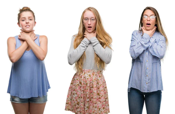 Collage Einer Gruppe Blonder Frauen Vor Isoliertem Hintergrund Die Schreien — Stockfoto