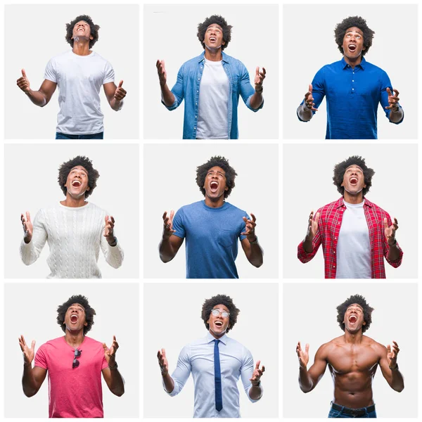 Collage Hombre Afroamericano Joven Sobre Fondo Aislado Loco Loco Gritando —  Fotos de Stock