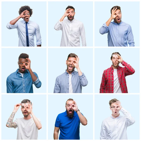 Collage Gruppo Uomini Affari Casual Sfondo Isolato Facendo Gesto Scioccato — Foto Stock