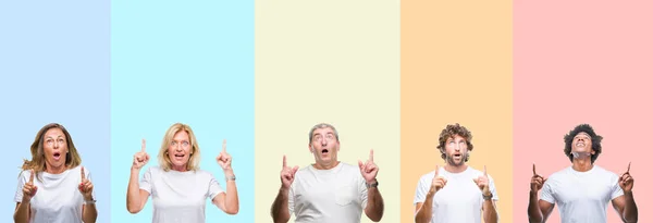 Collage Group Young Middle Age People Wearing White Shirt Color — Stock Photo, Image