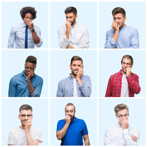 Collage Van Groep Business Casual Mannen Geïsoleerde Achtergrond Zoek Gestresst — Stockfoto