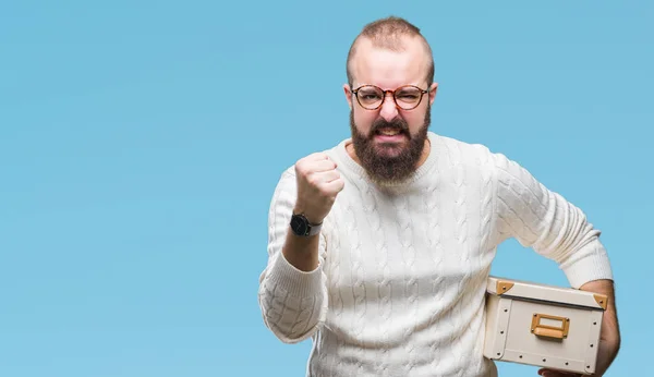 Jeune Homme Hipster Portant Des Lunettes Déplaçant Tenant Boîte Mouvement — Photo