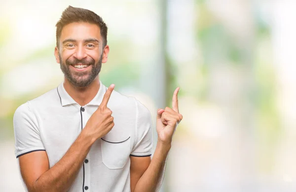 Adult Hispanic Man Isolated Background Smiling Looking Camera Pointing Two — Stock Photo, Image