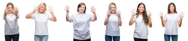 Collage Groupe Femmes Portant Shirt Blanc Sur Fond Isolé Montrant — Photo