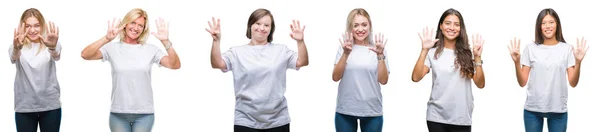 Collage Einer Gruppe Von Frauen Die Weißes Shirt Über Isoliertem — Stockfoto