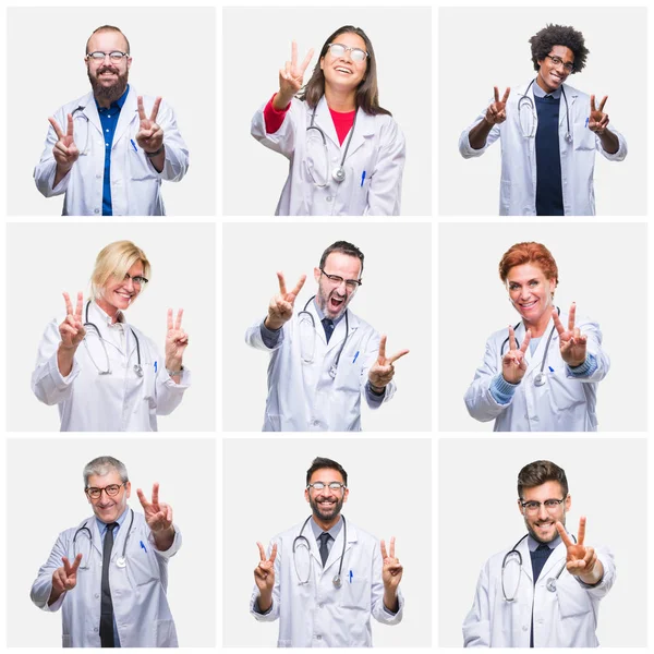 Collage Einer Gruppe Von Ärzten Mit Stethoskop Vor Isoliertem Hintergrund — Stockfoto