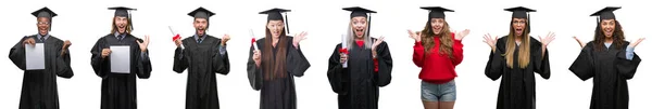 Collage Einer Gruppe Junger Studenten Uniform Vor Isoliertem Hintergrund Sehr — Stockfoto
