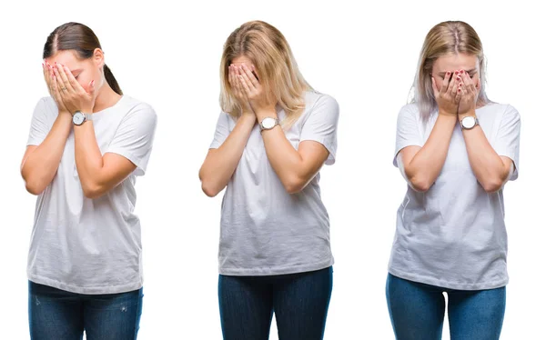 Collage Grupo Mujeres Jóvenes Que Llevan Una Camiseta Blanca Sobre — Foto de Stock