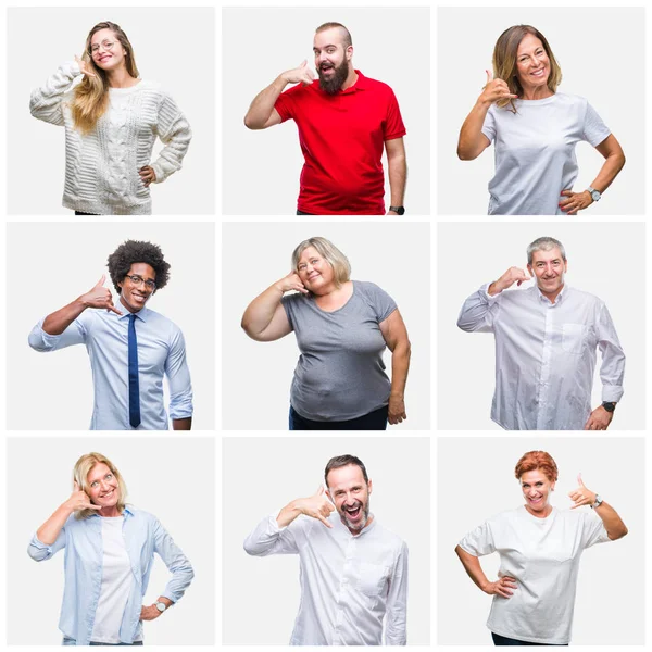 Collage Grupo Jóvenes Mediana Edad Personas Mayores Sobre Fondo Aislado — Foto de Stock