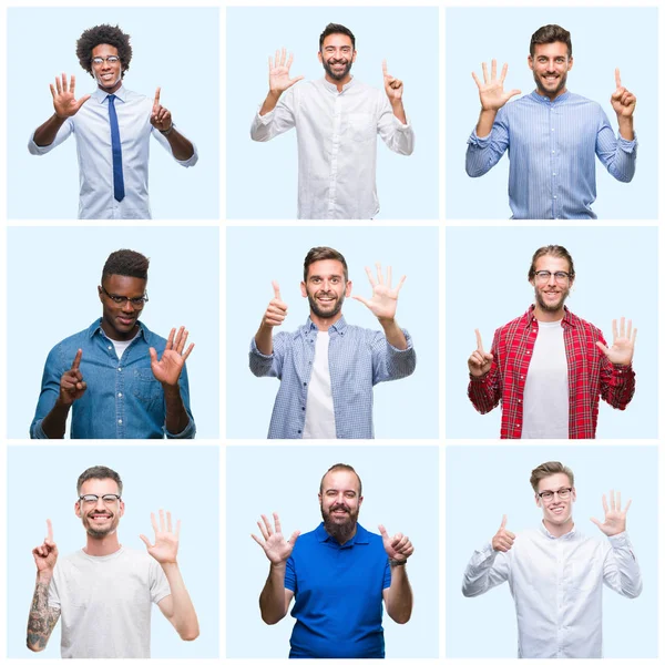 Collage Van Groep Business Casual Mannen Geïsoleerde Achtergrond Weergeven Met — Stockfoto