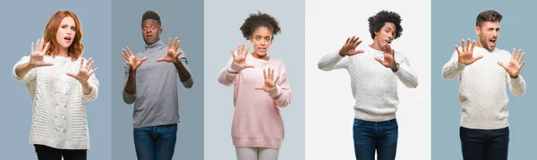 Collage Group African American Hispanic People Wearing Winter Sweater Vintage — Stock Photo, Image