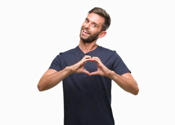 Joven Hombre Guapo Sobre Fondo Aislado Sonriendo Amor Mostrando Símbolo — Foto de Stock