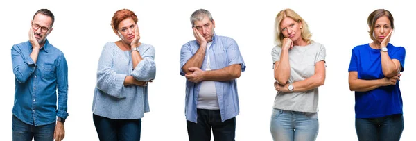 Collage Grupo Personas Mediana Edad Personas Mayores Con Antecedentes Aislados — Foto de Stock