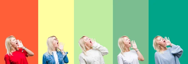 Collage Van Mooie Blonde Vrouw Levendige Vintage Geïsoleerde Achtergrond Schreeuwen — Stockfoto