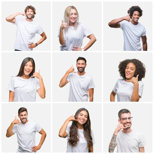 Collage Gruppo Persone Che Indossano Casual Shirt Bianca Sfondo Isolato — Foto Stock