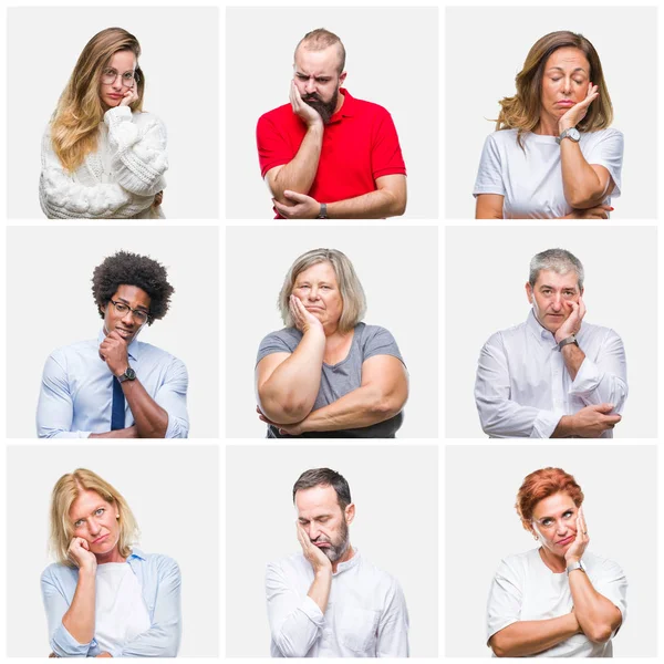 Collage Van Groep Van Jonge Middelbare Leeftijd Senior Mensen Geïsoleerde — Stockfoto