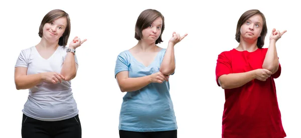 Collage Einer Frau Mit Syndrom Vor Isoliertem Hintergrund Mit Einem — Stockfoto