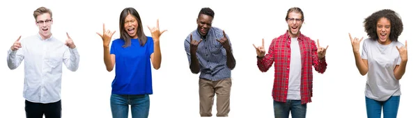 Gençlerin Grup Asya Beyaz Afro Amerikan Rock Simge Elle Yapıyor — Stok fotoğraf
